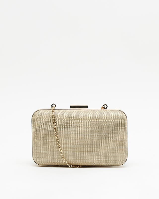 Gra raffia-effect feesttas met riem
