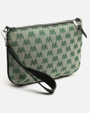Mongra mala tiracolo pequena com pega de mão e estampado monograma 