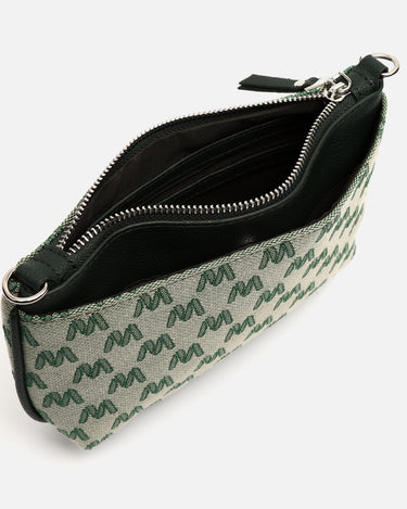 Mongra mala tiracolo pequena com pega de mão e estampado monograma 
