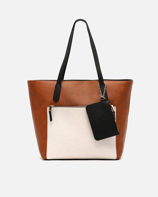 Minervina large tricolour shopper bag with pendant 
