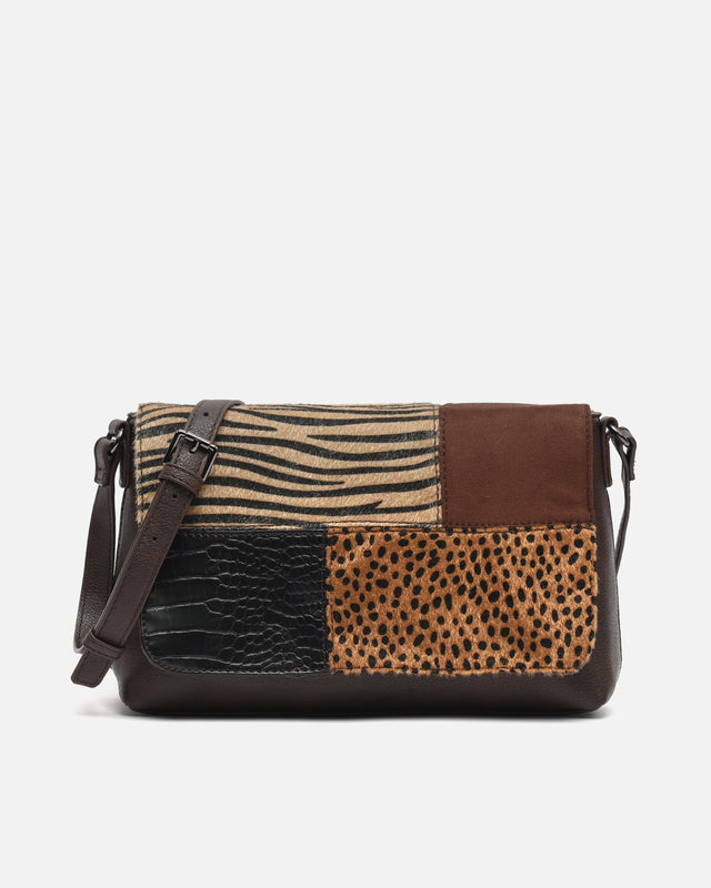 Ziveri borsa a tracolla con patta con stampa patchwork animalier 