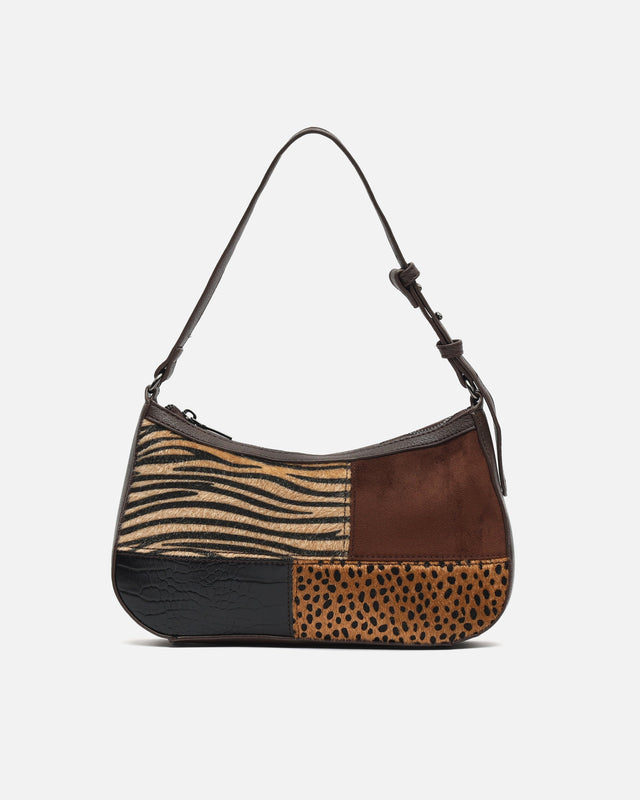 Zivera borsa a spalla piccola con stampa patchwork animalier 