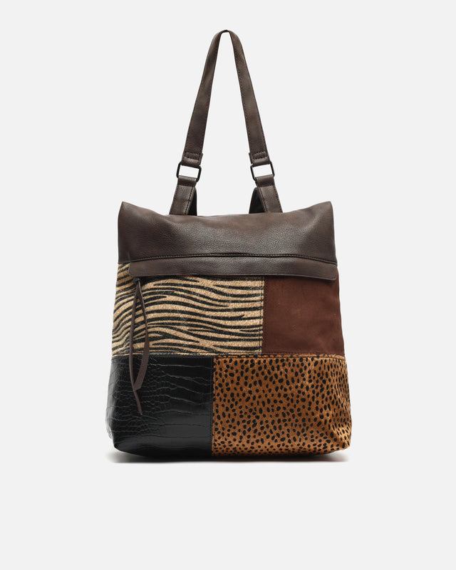 Zivera Diebstahlsicherer Rucksack mit Patchwork-Animal-Print