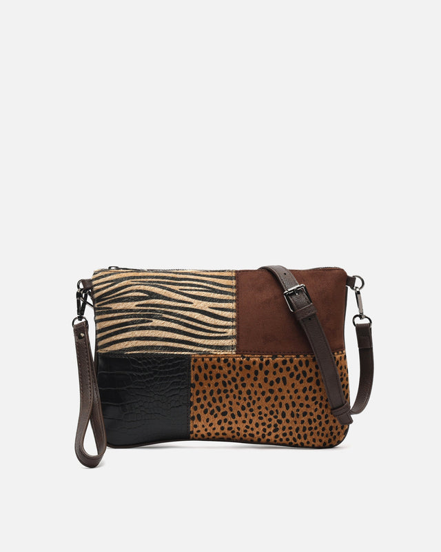 Zivera mala a tiracolo pequeno com estampado patchwork animal print