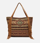 Jovana bolso shopper grande jacquard con flecos y detalles metálicos 