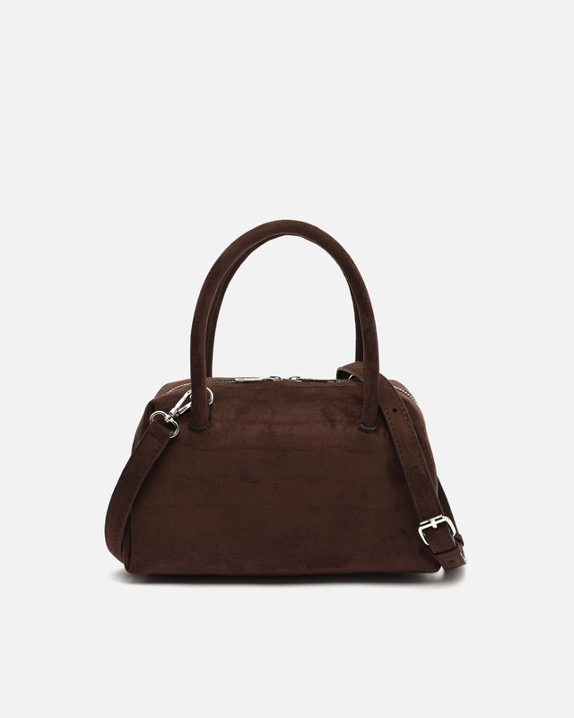 Croquito bolso de mano efecto ante con grabado animal print y asa bandolera extraíble
