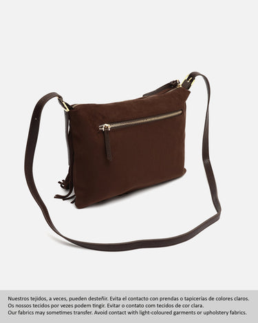 Mała torebka na ramię Lunai z efektem zamszu i frędzlami 