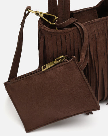Morodi bolso tote de fiesta pequeño con flecos efecto ante y detalle colgante 