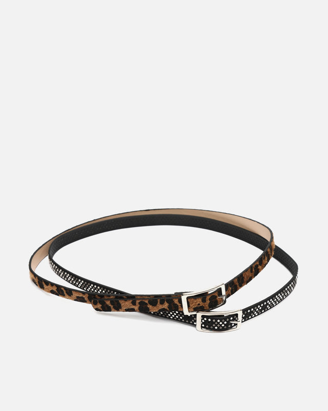 Miravela cinturón doble fino con detalles metálicos y animal print