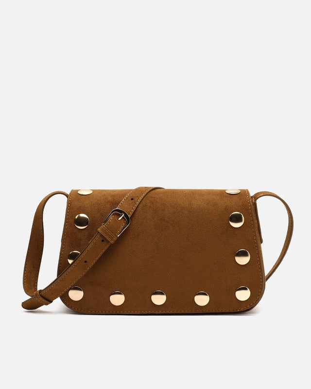 Nemu bolso bandolera pequeño efecto ante con detalles metálicos grandes