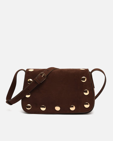 Nemu bolso bandolera pequeño efecto ante con detalles metálicos grandes 