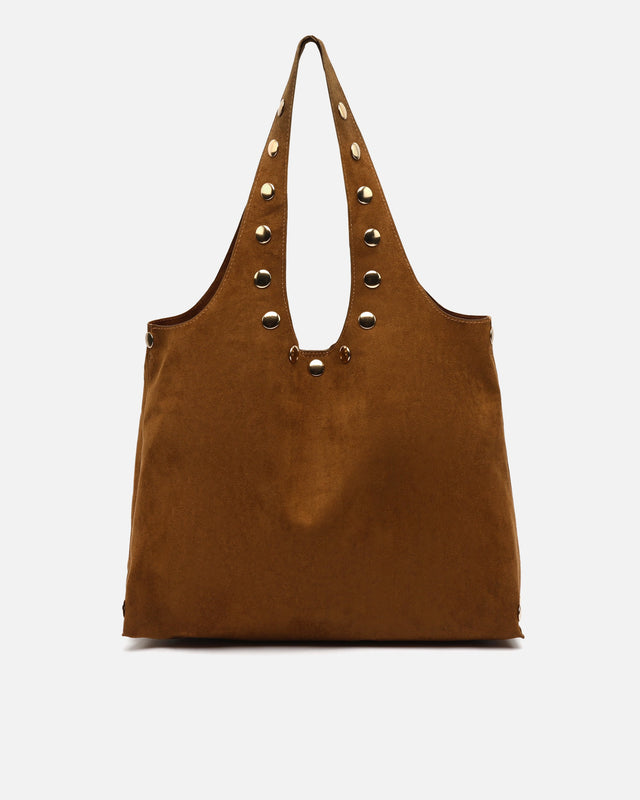 Nemi mala hobo grande efeito camurça com detalhes metálicos grandes