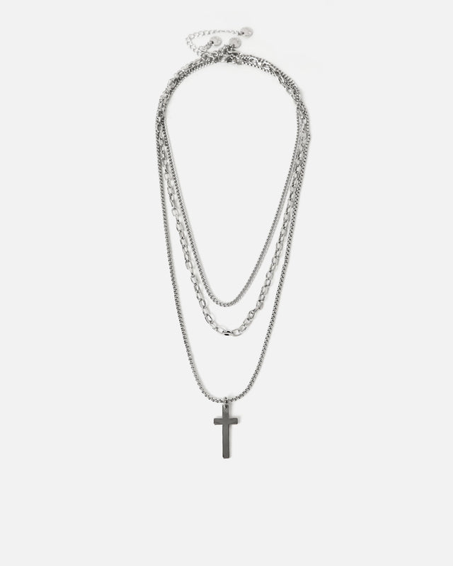 Horacio triple-layer effect necklace with cross pendant