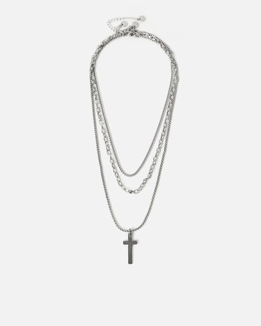 Horacio collar efecto tripe con colgante cruz 