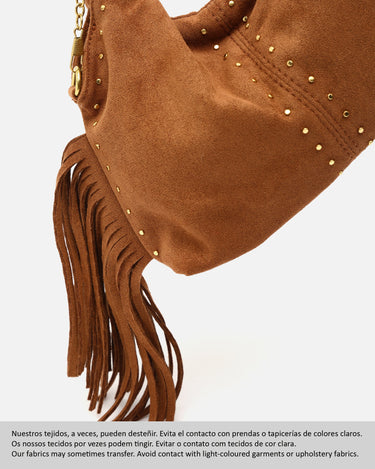 Seysy bolso de fiesta mini efecto ante con flecos y detalles metálicos e bandolera extraíble
