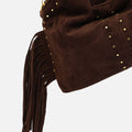 Seysy bolso de fiesta mini efecto ante con flecos y detalles metálicos e bandolera extraíble