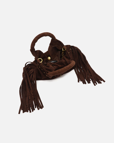 Seysy bolso de fiesta mini efecto ante con flecos y detalles metálicos e bandolera extraíble