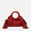 Seysy bolso de fiesta mini efecto ante con flecos y detalles metálicos e bandolera extraíble