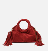 Seysy bolso de fiesta mini efecto ante con flecos y detalles metálicos e bandolera extraíble