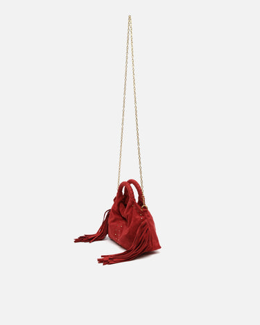 Seysy bolso de fiesta mini efecto ante con flecos y detalles metálicos e bandolera extraíble