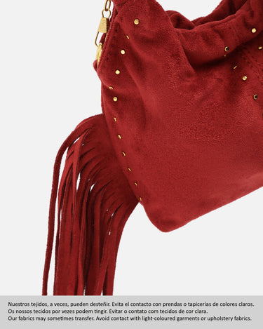 Seysy bolso de fiesta mini efecto ante con flecos y detalles metálicos e bandolera extraíble