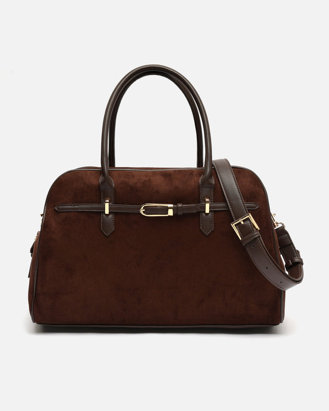 Musi-1-suede-effect handbag with detachable crossbody strap