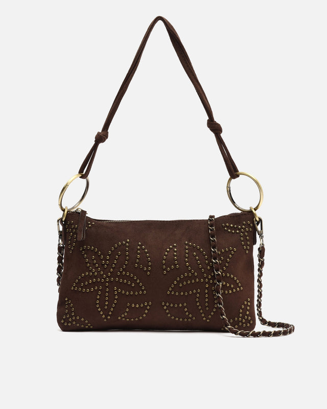Tachitu-1 petit sac à épaule et bandoulière effet suédine avec détails métalliques