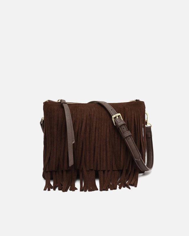 Visal bolso bandolera pequeño efecto ante con flecos