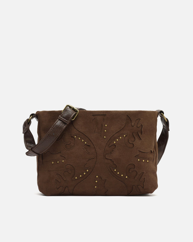 Bolsa a tiracolo Dobli com efeito de camurça e detalhes metálicos