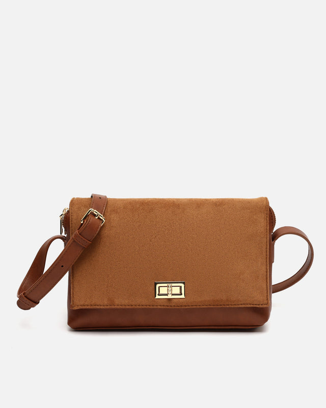 Richa borsa a tracolla combinata con patta effetto camoscio