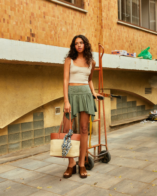 Tichi large shopper bag with raffia effect