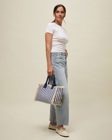 Barte bolso de hombro de tela con estampado de rayas 