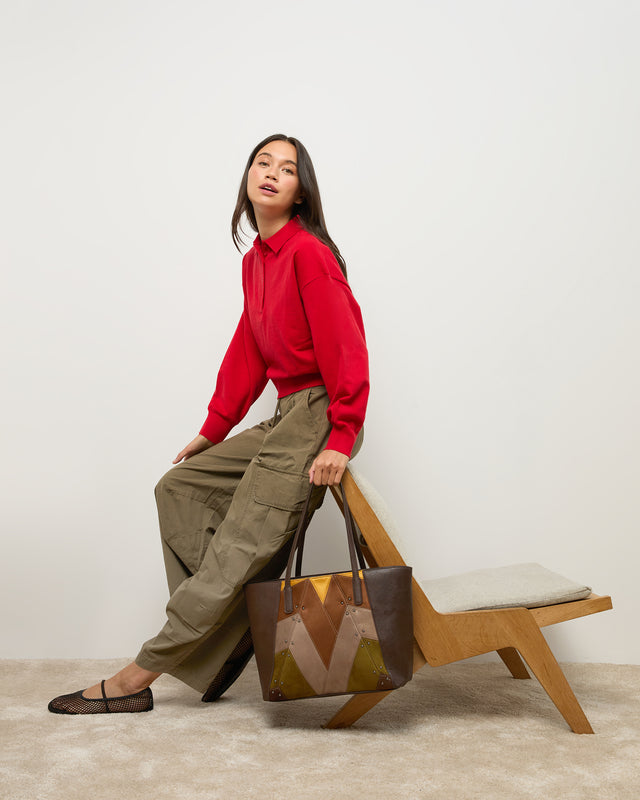 Cachi grand sac cabas effet suédine avec détails métalliques