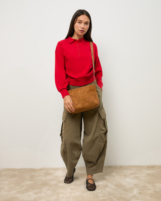Sac bandoulière Dobli effet daim avec détails métalliques