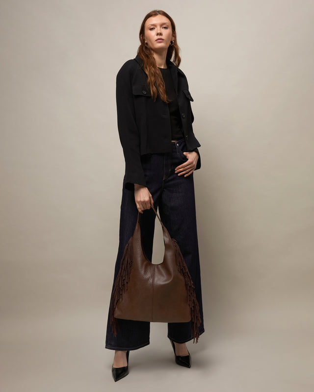 Frinpo bolso hobo con neceser extraíble y detalle flecos