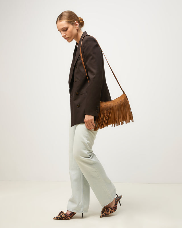 Lunai petit sac bandoulière effet daim avec franges