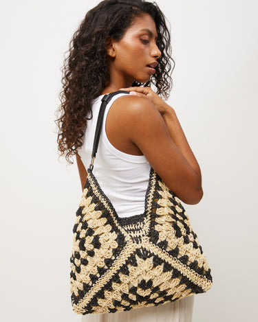 Ushu bolso hobo grande efecto rafia estampado 