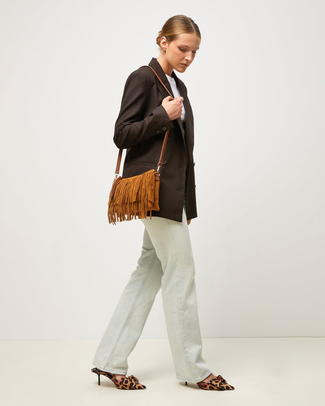Visal petit sac bandoulière effet daim avec franges