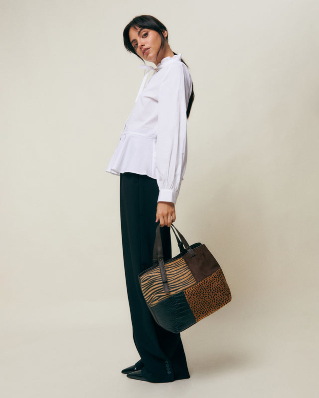 Ziver borsa a spalla grande con stampa patchwork animalier 